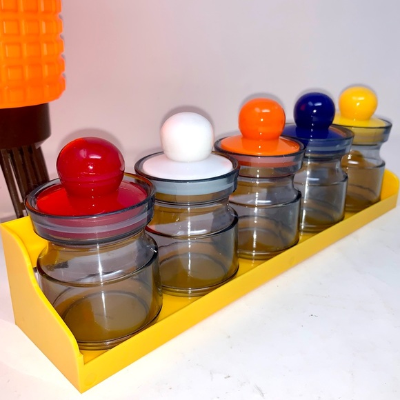 v i n t a g e :: Bright Midcentury 5 Storage Jar Set Shelf Apothecary Bath - Picture 13 of 14